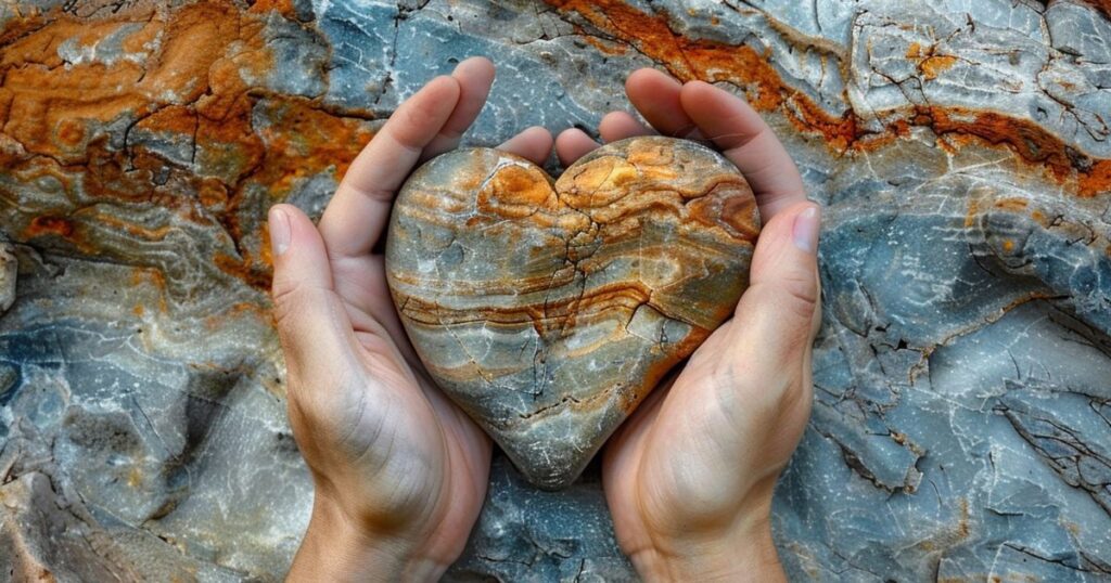 hands holding a heart of stone